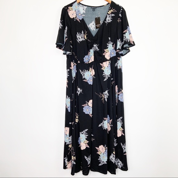 NWT Torrid Black Floral Flutter Midi Dress Size 2X - Picture 4 of 12